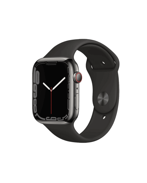 Refurbished Apple Watch Serie 7 | 45mm | Stainless Graphit | Schwarzes Sportarmband | GPS | WiFi + 4G