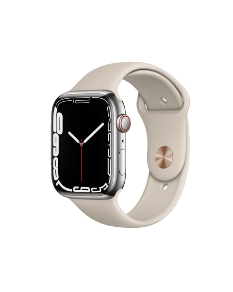 Refurbished Apple Watch Serie 7 | 45mm | Stainless Silber | Stone Sportarmband | GPS | WiFi + 4G