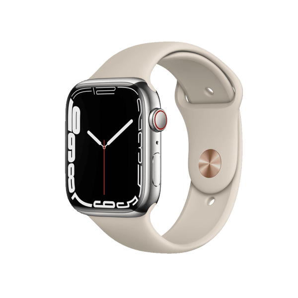 Refurbished Apple Watch Serie 7 | 45mm | Stainless Silber | Stone Sportarmband | GPS | WiFi + 4G