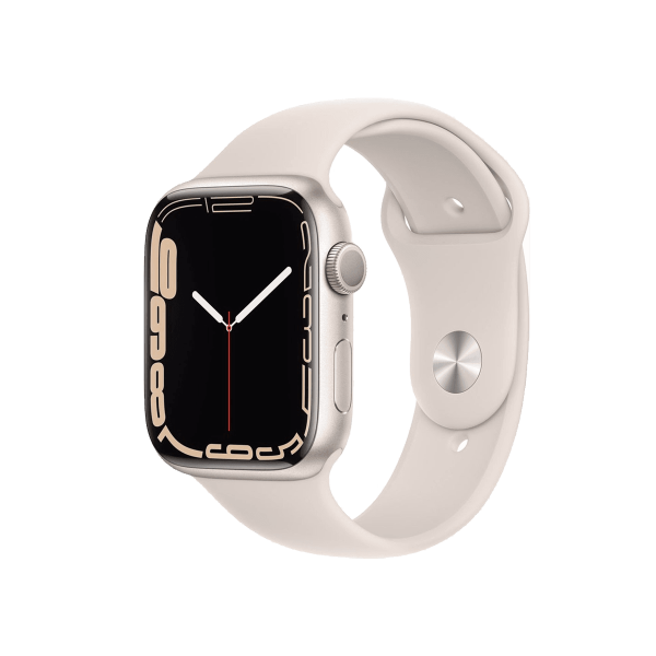 Refurbished Apple Watch Serie 7 | 45mm | Aluminium Starlight Weiß | Starlight Weiß Sportarmband | GPS | WiFi + 4G