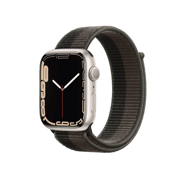 Refurbished Apple Watch Serie 7 | 45mm | Aluminium Starlight Weiß | Tornado/Grau Sport Loop | GPS | WiFi + 4G