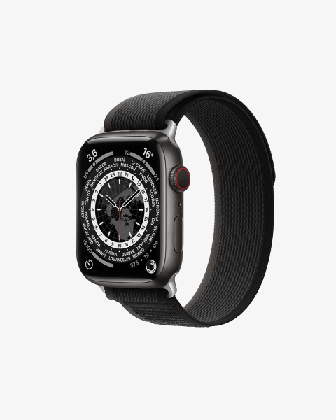 Refurbished Apple Watch Serie 7 | 45mm | Titan Space Black | Grau/Schwartz Trail Armband | GPS | WiFi + 4G