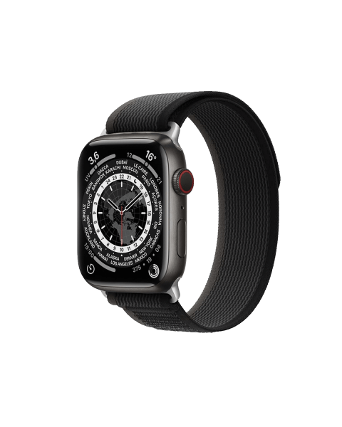 Refurbished Apple Watch Serie 7 | 45mm | Titan Space Black | Grau/Schwartz Trail Armband | GPS | WiFi + 4G