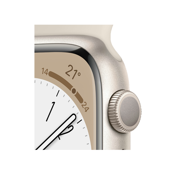 Refurbished Apple Watch Serie 8 | 41mm | Aluminium Starlight Weiß | Weißen Sportarmband | GPS | WiFi