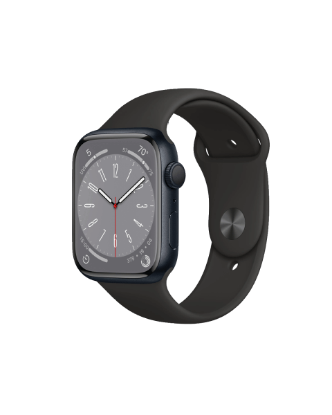 Refurbished Apple Watch Serie 8 | 45mm | Aluminium Mitternachtsblau | Schwarzes Sportarmband | GPS | WiFi