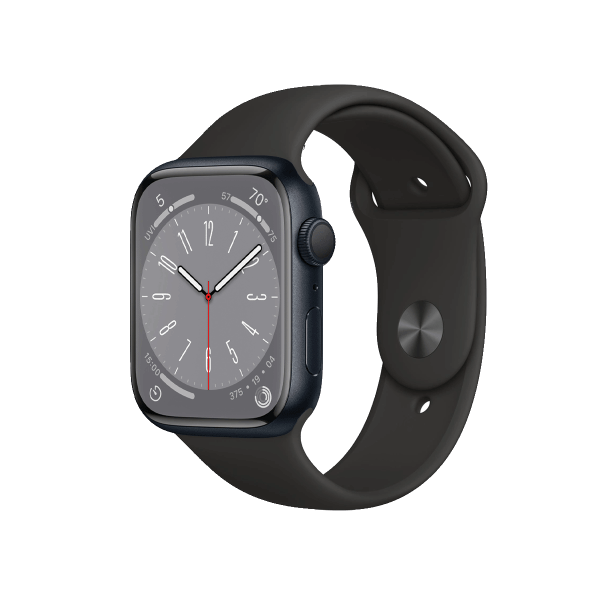 Refurbished Apple Watch Serie 8 | 45mm | Aluminium Mitternachtsblau | Schwarzes Sportarmband | GPS | WiFi