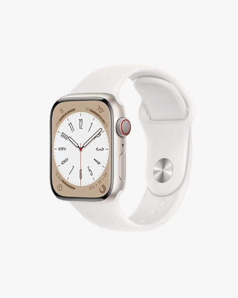 Refurbished Apple Watch Serie 8 | 45mm | Aluminium Starlight Wei&szlig; | Wei&szlig;es Sportarmband | GPS | WiFi