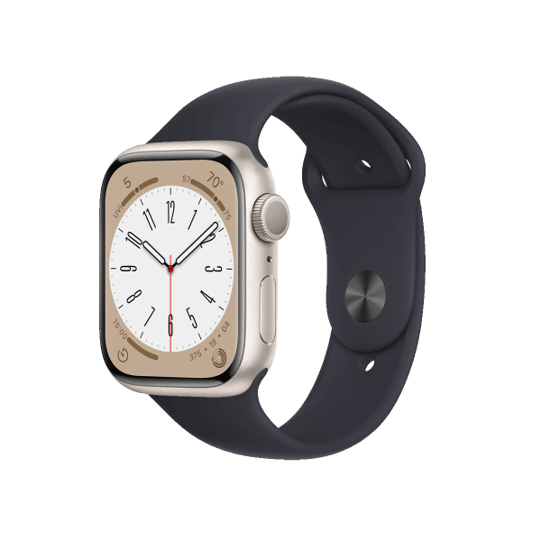 Refurbished Apple Watch Serie 8 | 41mm | Aluminium Starlight Weiß | Schwarzes Sportarmband | GPS | WiFi