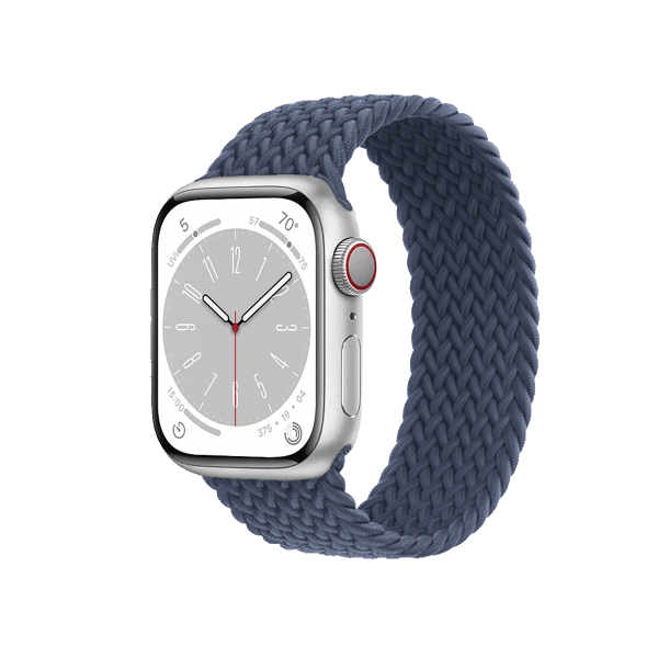 Refurbished Apple Watch Serie 8 | 45mm | Aluminium Silber | Storm Blau Geflochtenes Solo Loop | GPS | WiFi