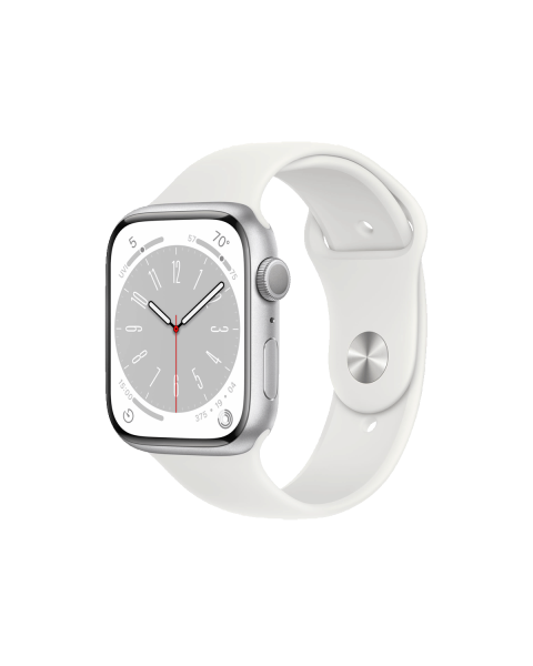 Refurbished Apple Watch Serie 8 | 45mm | Aluminium Silber | Weißes Sportarmband | GPS | WiFi + 4G