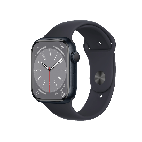 Refurbished Apple Watch Serie 8 | 45mm | Aluminium Mitternachtsblau | Mitternachtsblaues Sportarmband | GPS | WiFi