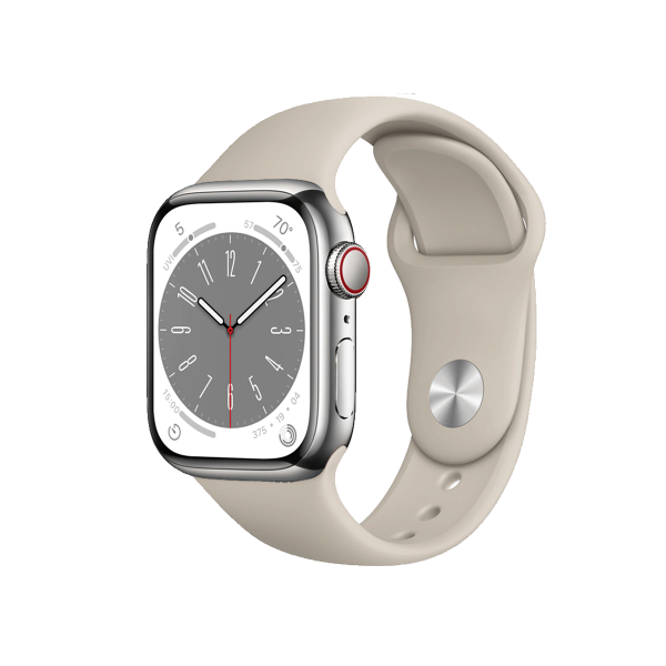 Refurbished Apple Watch Serie 8 | 45mm | Stainless Steel Silber | Stone Sportarmband | GPS | WiFi + 4G