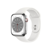 Refurbished Apple Watch Serie 8 | 45mm | Stainless Steel Silber | Weißes Sportarmband | GPS | WiFi + 4G