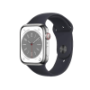 Refurbished Apple Watch Serie 8 | 45mm | Stainless Steel SIlber | Schwarzes Sportarmband | GPS | WiFi + 4G