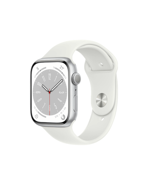 Refurbished Apple Watch Serie 8 | 45mm | Aluminium Silber | Weißes Sportarmband | GPS | WiFi