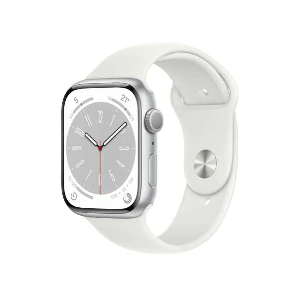 Refurbished Apple Watch Serie 8 | 45mm | Aluminium Silber | Weißes Sportarmband | GPS | WiFi