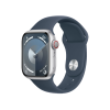 Refurbished Apple Watch Serie 9 | 41mm | Aluminium Silber | Blaues Sportarmband M/L | GPS | WiFi + 4G