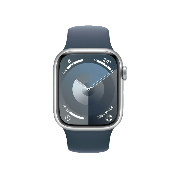 Refurbished Apple Watch Serie 9 | 41mm | Aluminium Silber | Blaues Sportarmband M/L | GPS | WiFi