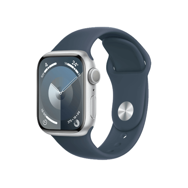 Refurbished Apple Watch Serie 9 | 41mm | Aluminium Silber | Blaues Sportarmband M/L | GPS | WiFi