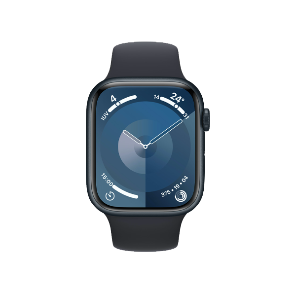 Refurbished Apple Watch Serie 9 | 45mm | Aluminium Mitternacht | Mitternacht Sportarmband S/M | GPS | WiFi + 4G