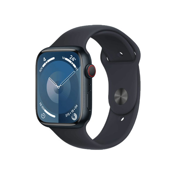 Refurbished Apple Watch Serie 9 | 45mm | Aluminium Mitternacht | Mitternacht Sportarmband S/M | GPS | WiFi + 4G