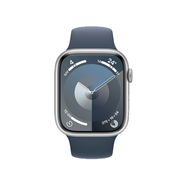 Refurbished Apple Watch Serie 9 | 45mm | Aluminium Silber | Blaues Sportarmband M/L | GPS | WiFi