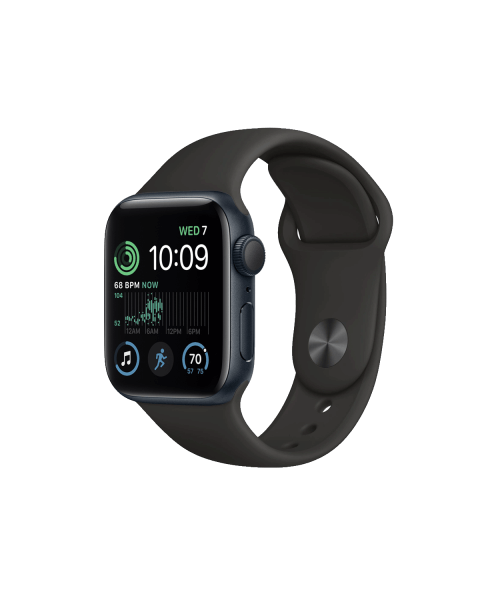 Refurbished Apple Watch Serie SE 2022 | 40mm | Aluminium Mitternachtsblau | Schwarzes Sportarmband | GPS | WiFi + 4G