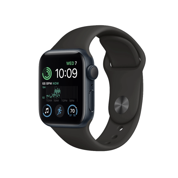 Refurbished Apple Watch Serie SE 2022 | 40mm | Aluminium Mitternachtsblau | Schwarzes Sportarmband | GPS | WiFi