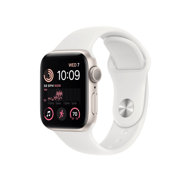 Refurbished Apple Watch Serie SE 2022 | 40mm | Aluminium Starlight Weiß | Weißes Sportarmband | GPS | WiFi + 4G
