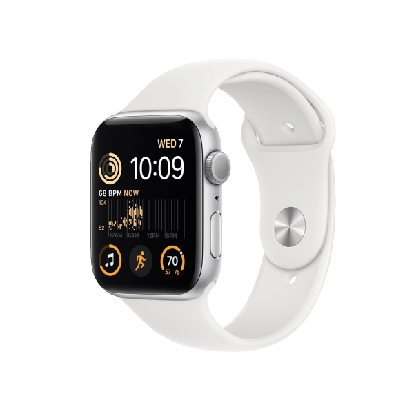 Refurbished Apple Watch Serie SE 2022 | 44mm | Aluminium Silber | Weißes Sportarmband | GPS | WiFi + 4G