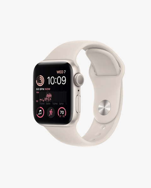 Refurbished Apple Watch Serie SE 2022 | 40mm | Aluminium Starlight Weiß | Starlight Weißes Sportarmband | GPS | WiFi