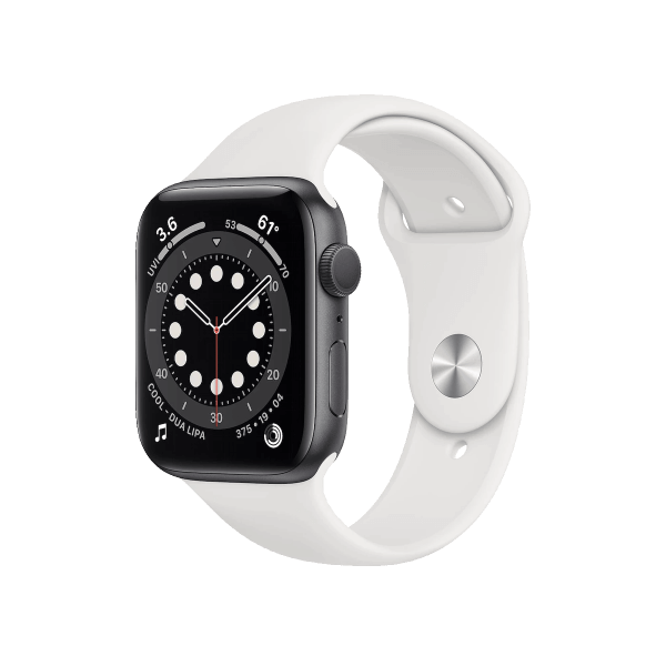 Refurbished Apple Watch Serie SE | 44mm | Aluminium Spacegrau | Weißes Sportarmband | GPS | WiFi