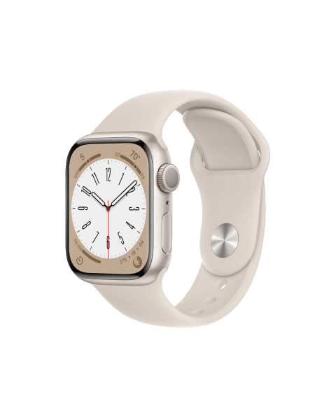 Refurbished Apple Watch Serie 8 | 41mm | Aluminium Starlight Weiß | Starlight Weißes Sportarmband | GPS | WiFi
