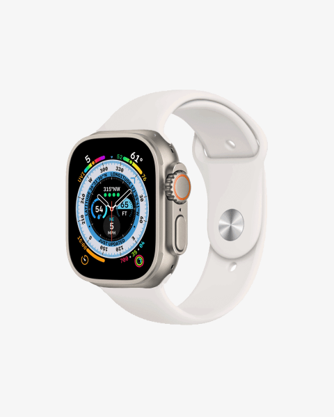 Refurbished Apple Watch Ultra | 49mm | Titan | Weißes Sportarmband | GPS | WiFi + 4G