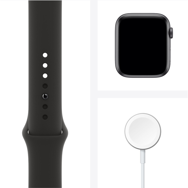 Refurbished Apple Watch Serie 6 | 44mm | Aluminium Spacegrau | Schwarzes Sportarmband | GPS | WiFi + 4G