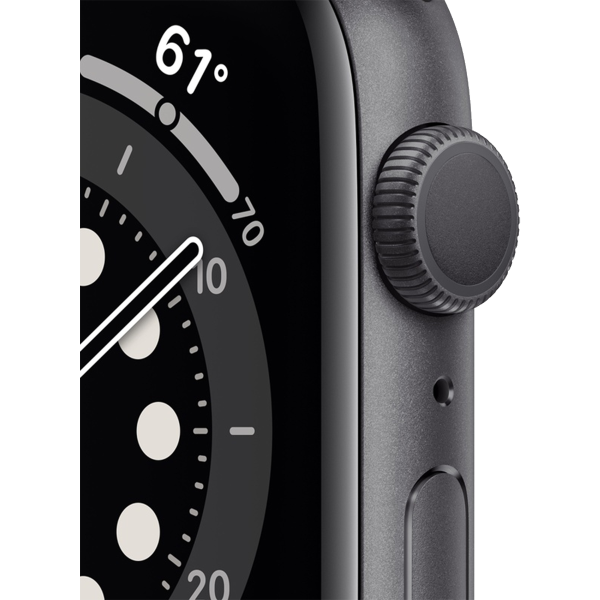 Refurbished Apple Watch Serie 6 | 44mm | Aluminium Spacegrau | Schwarzes Sportarmband | GPS | WiFi + 4G