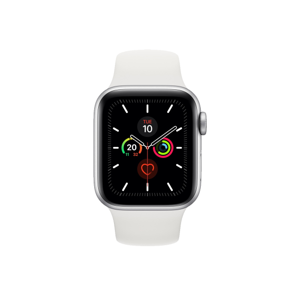 Refurbished Apple Watch Serie 5 | 44mm | Aluminium Silber | Weißes Sportarmband | GPS | WiFi