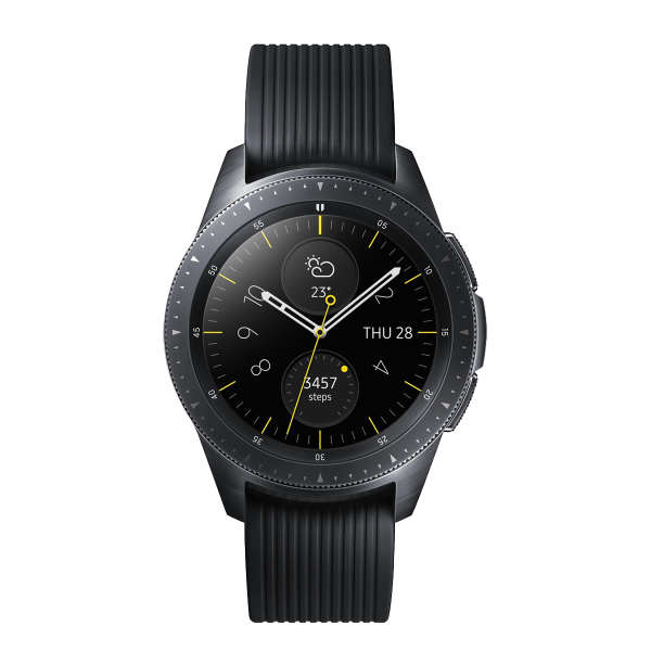 Galaxy Watch | 42 | Edelstahlgehäuse schwarz | Schwarzes Lederband | GPS | WLAN + 4G