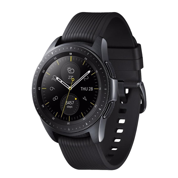 Galaxy Watch | 42 | Edelstahlgehäuse schwarz | Schwarzes Lederband | GPS | WLAN + 4G