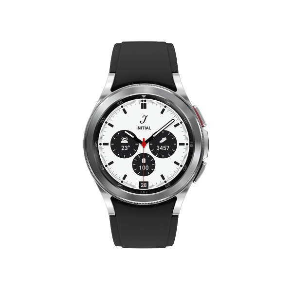 Refurbished Galaxy Watch4 Classic | 42mm | Stainless Steel Silber | Schwarzes Sportarmband | GPS | WiFi + 4G