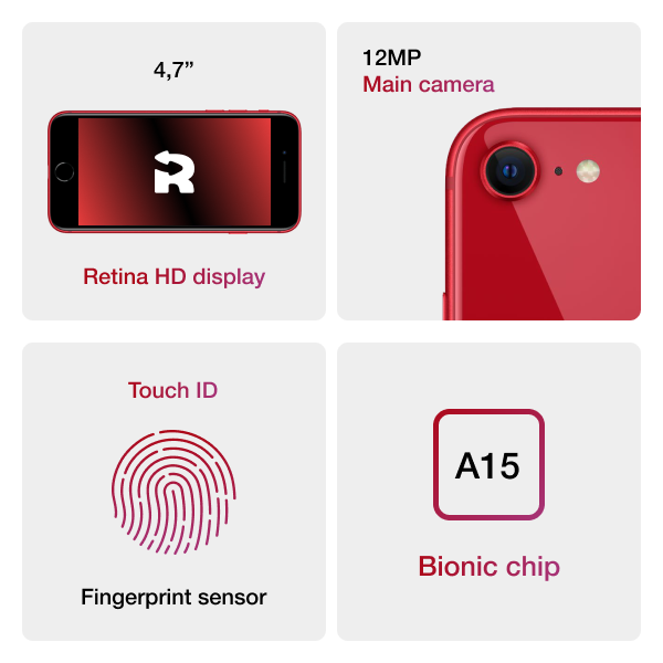 Refurbished iPhone SE 128GB Rot (2022) | Ohne Kabel und Ladegerät