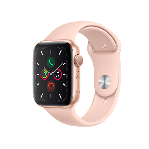 Refurbished Apple Watch Serie 5 | 44mm | Aluminium Gold | Rosa Sportarmband | GPS | WiFi + 4G