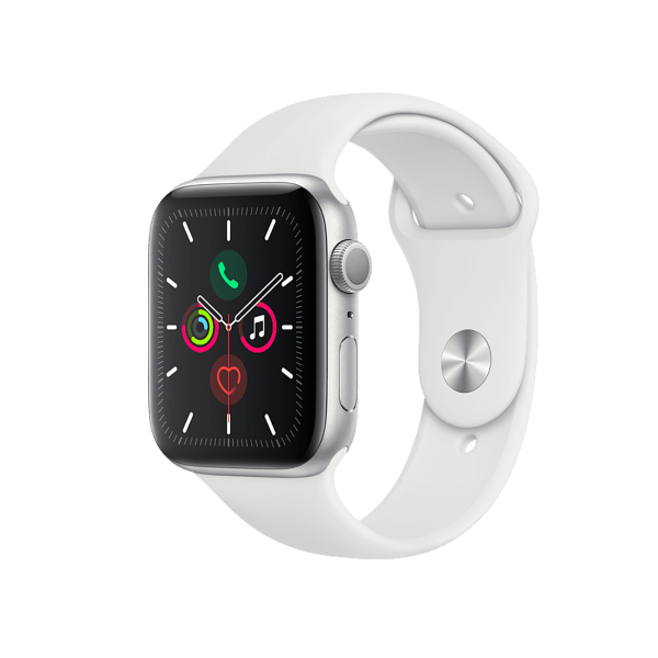 Refurbished Apple Watch Series 5 | 44mm | Aluminium Silber | Weißes Sportarmband | GPS | WiFi + 4G